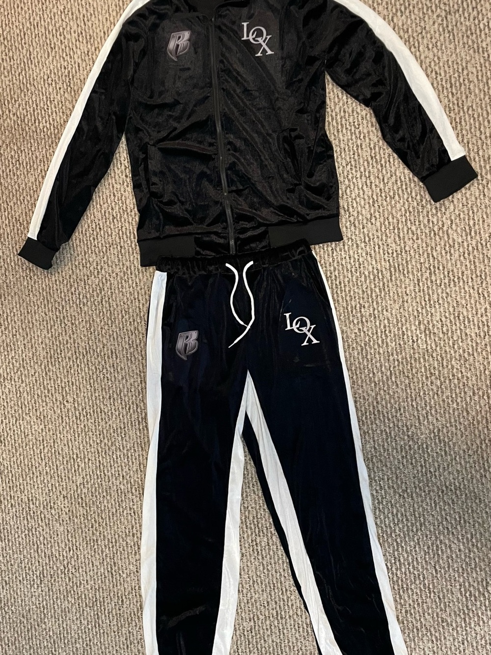 Black and White LOX Ruff Ryders light velour Jacket & Pants Set size Medium new - Picture 3 of 11